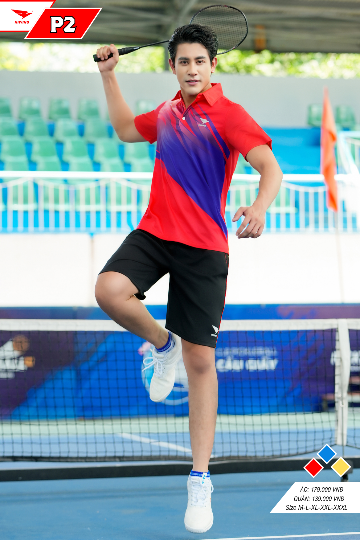 Áo cầu lông Pickleball tenis Nam Hiwing P2 Màu Đỏ